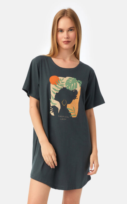 Justmyhome - Tropical Boyfriend T-Shirt Dress