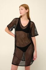 Vamp - Μονόχρωμο Διάτρητο Καφτάνι Παραλίας από Δίχτυ