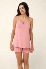 Vamp - Μονόχρωμο Micromodal Babydoll με Δαντέλα