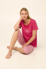 Βαμβακερή Γυναικεία Πυτζάμα με Κάπρι Παντελόνι