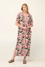 Καφτάνι με Λαιμόκοψη V σε Φλοράλ Μοτίβο Ακουαρέλα - Image 2