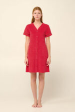 Μονόχρωμο Frottee Φόρεμα Θαλάσσης με Κουμπιά - Image 2