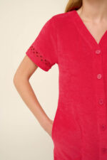 Μονόχρωμο Frottee Φόρεμα Θαλάσσης με Κουμπιά - Image 4