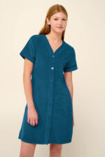 Vamp - Μονόχρωμο Frottee Φόρεμα Θαλάσσης με Κουμπιά