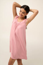 Vamp - Μονόχρωμο Καλοκαιρινό Νυχτικό με Μανίκι από Δαντέλα - Image 5