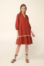 Μονόχρωμο Καλοκαιρινό Φόρεμα με Κουμπιά