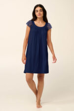 Vamp - Μονόχρωμο Καλοκαιρινό Νυχτικό με Μανίκι από Δαντέλα