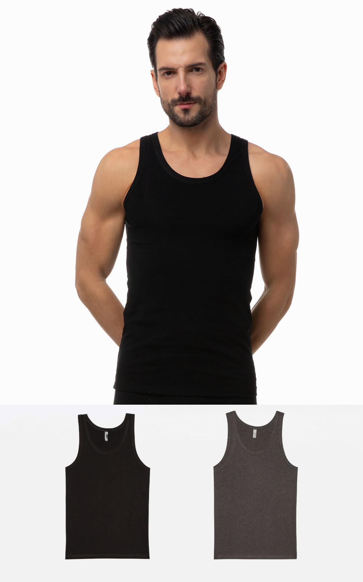 90-12014_160-01 Sporties Βαμβακερή Αμάνικη Ανδρική Φανέλα 2 τεμάχια - Image 1