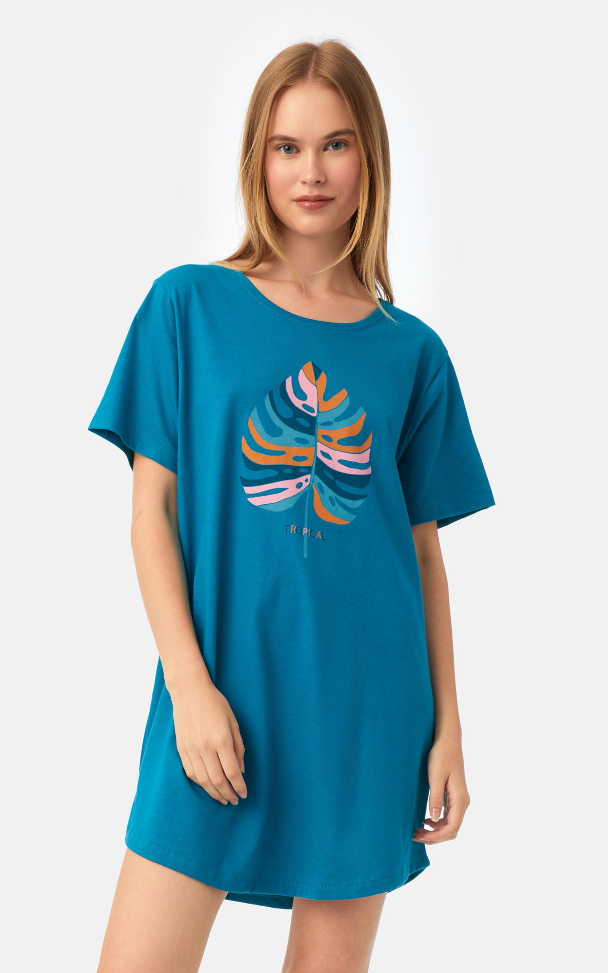 90-52538_881-01 Tropical Boyfriend T-Shirt Dress - Image 1