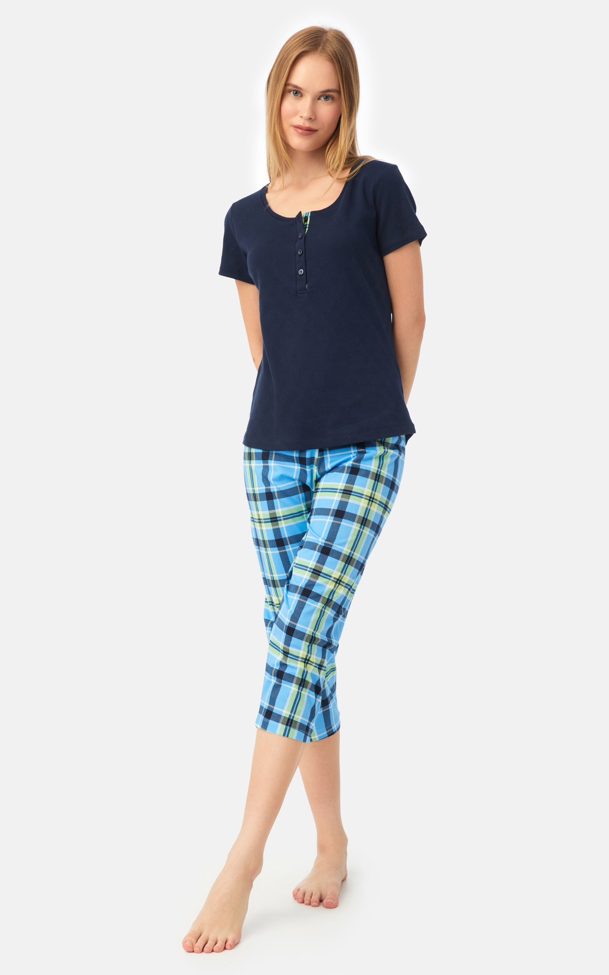 90-52547_200-01 Pointelle Κοντομάνικη Κάπρι Γυναικεία Πυτζάμα με πατιλέτα - Image 1