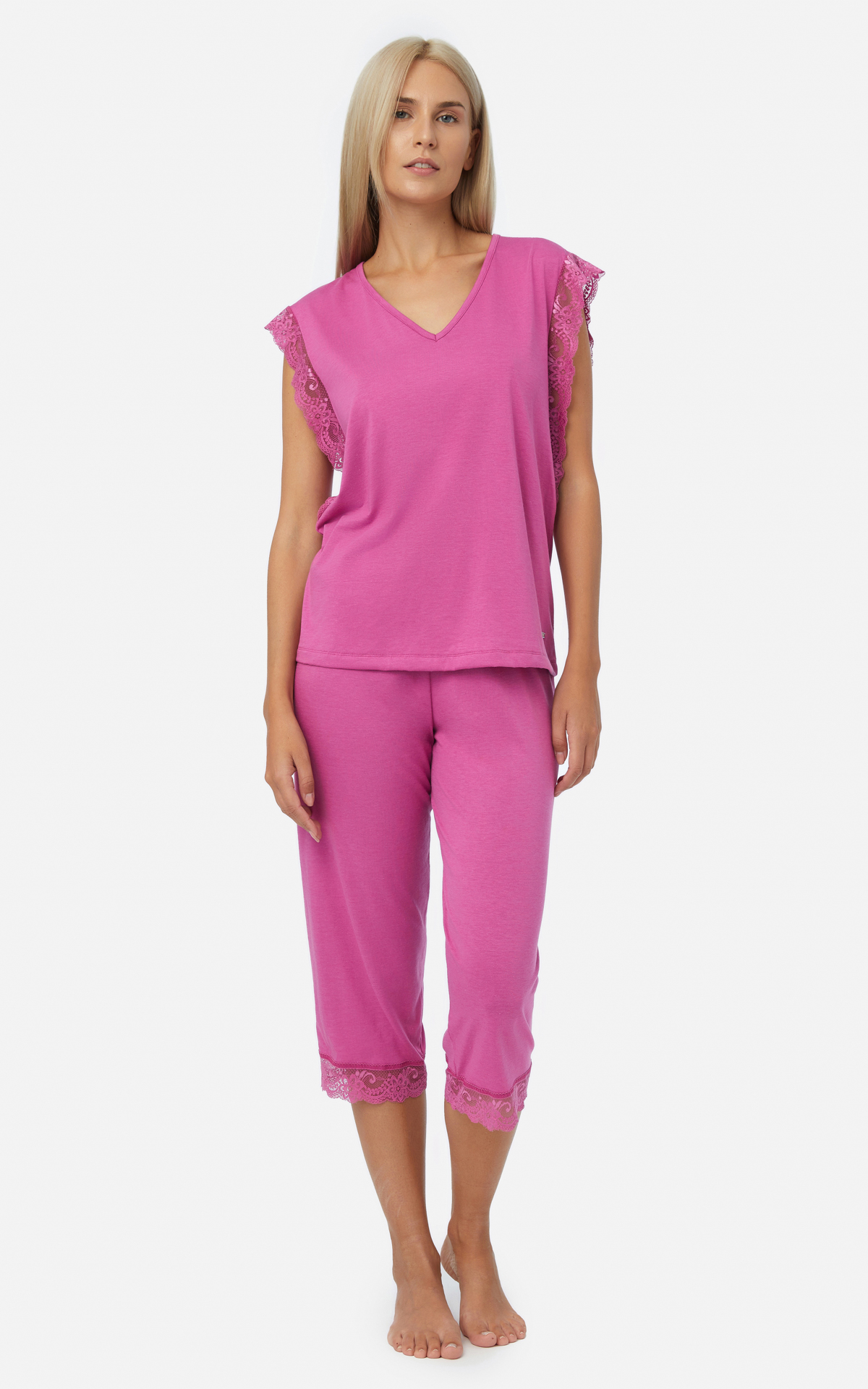 90-52565_419-01 TENCEL™ Modal Μονόχρωμη Κοντομάνικη Κάπρι Γυναικεία Πυτζάμα - Image 1