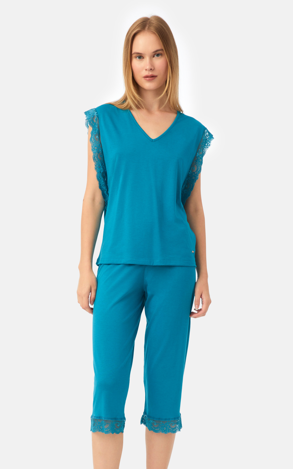 90-52565_881-01 TENCEL™ Modal Μονόχρωμη Κοντομάνικη Κάπρι Γυναικεία Πυτζάμα - Image 1