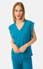 TENCEL™ Modal Μονόχρωμη Κοντομάνικη Κάπρι Γυναικεία Πυτζάμα - Image 3