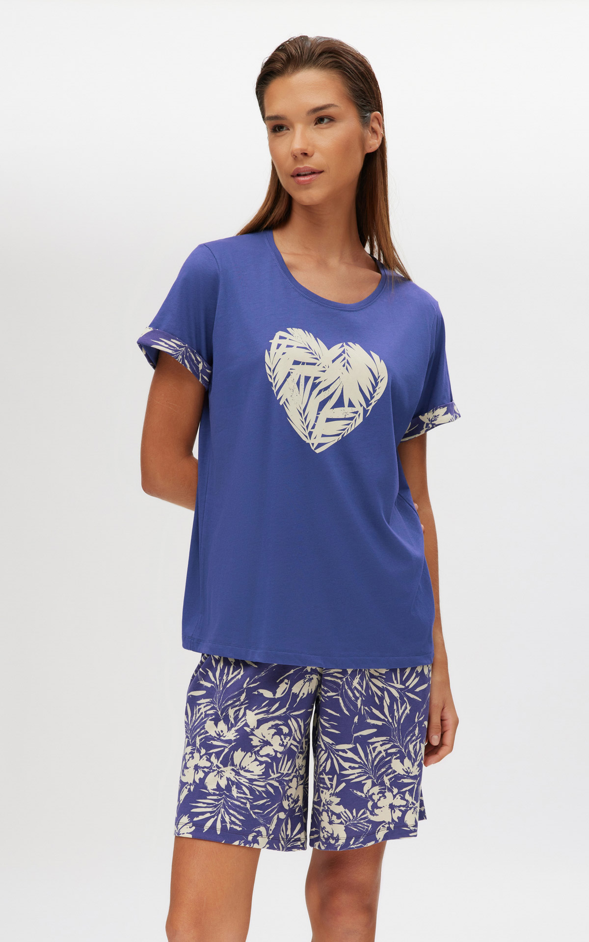 90-53171_288-01 Εμπριμέ Κοντομάνικη TENCEL™ Modal Γυναικεία Πυτζάμα με μακρύ σορτς - Image 1