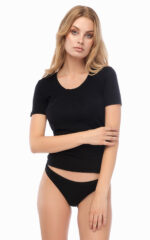 Merino Μάλλινο Γυναικείο Κοντομάνικο Φανελάκι Ανοιχτή λαιμόκοψη