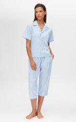 Ριγέ Popline Κουμπωτή Κοντομάνικη Γυναικεία Πυτζάμα