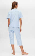 Ριγέ Popline Κουμπωτή Κοντομάνικη Γυναικεία Πυτζάμα - Image 3
