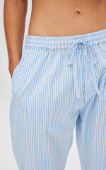 Ριγέ Popline Κουμπωτή Κοντομάνικη Γυναικεία Πυτζάμα - Image 4