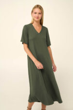 Vamp - Μονόχρωμο Καλοκαιρινό Φόρεμα με V Λαιμόκοψη - Image 2