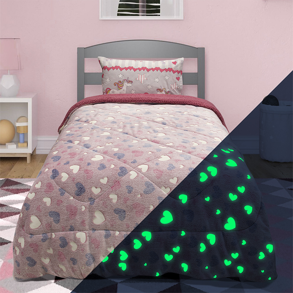 1200001654 LINO ΚΟΥΒΕΡΤΟΠΑΠΛΩΜΑ ΦΩΣΦΟΡΙΖΕ HERZ PINK 160X220 - Image 1