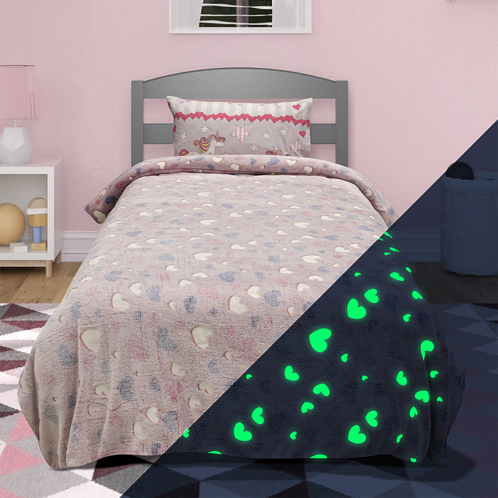 1300001805 LINO ΚΟΥΒΕΡΤΑ FLEECE ΦΩΣΦΟΡΙΖΕ HERZ PINK 160X220 - Image 1