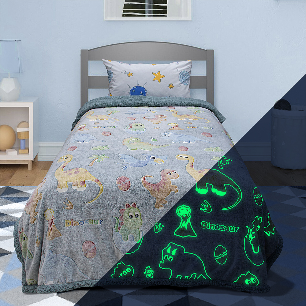 1300001807 LINO ΚΟΥΒΕΡΤΑ FLEECE SHERPA ΦΩΣΦΟΡΙΖΕ VOLCANO GREY-CIEL 160X220 - Image 1