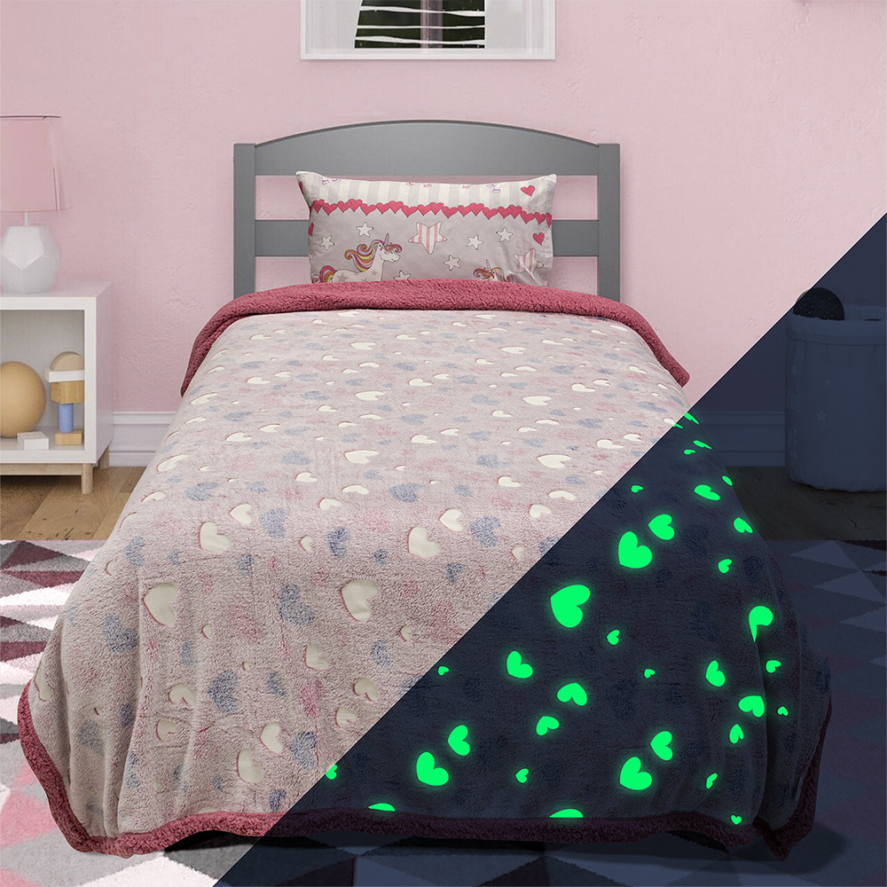 1300001808 LINO ΚΟΥΒΕΡΤΑ FLEECE SHERPA ΦΩΣΦΟΡΙΖΕ HERZ PINK 160X220 - Image 1