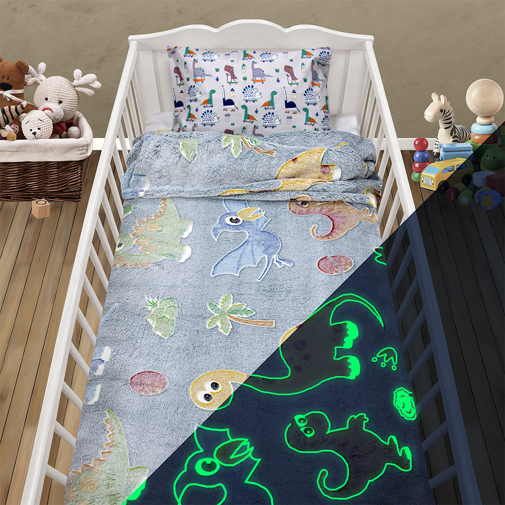 4300001062 LINO ΚΟΥΒΕΡΤΑ FLEECE ΦΩΣΦΟΡΙΖΕ VOLCANO GREY-CIEL 110X150 - Image 1