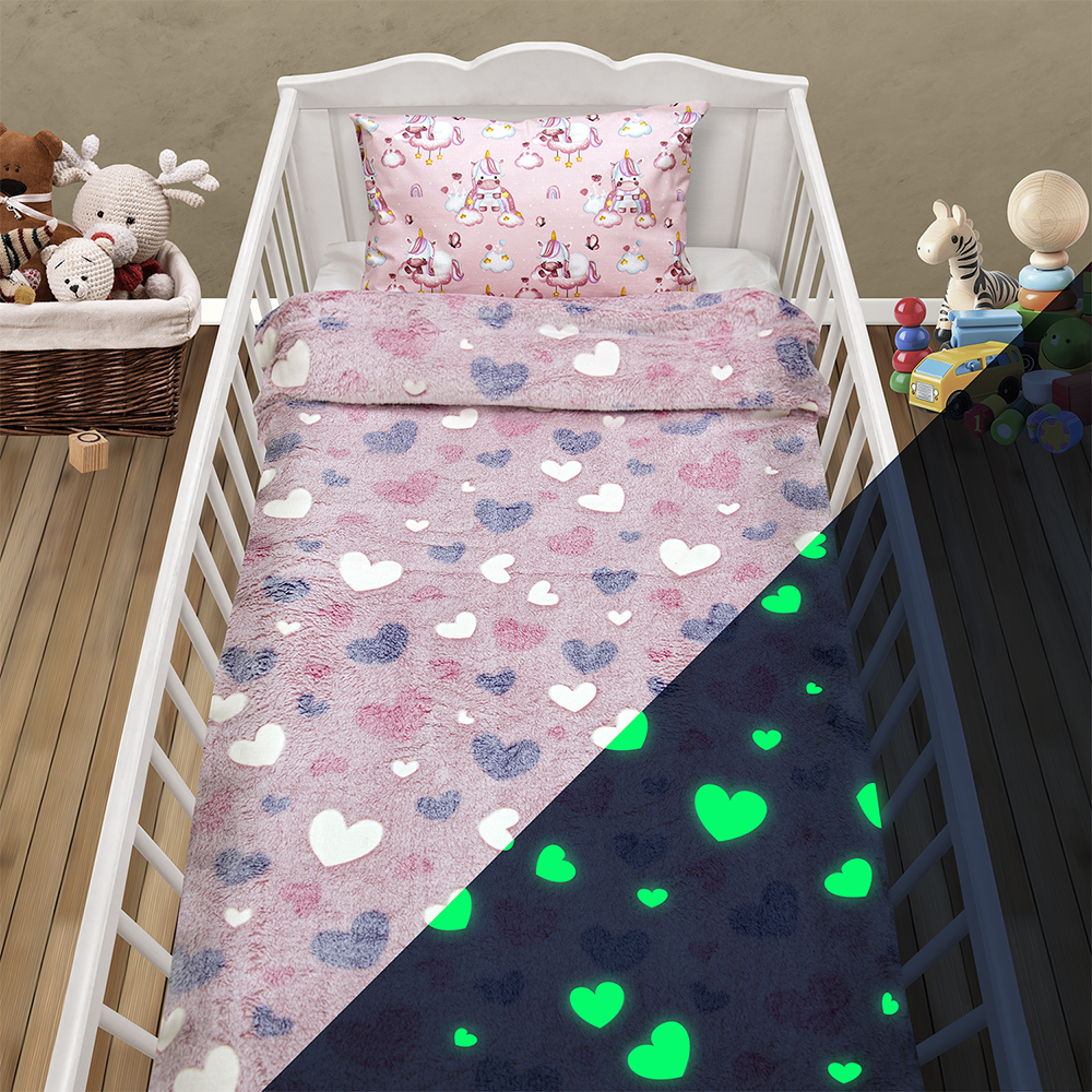 4300001063 LINO ΚΟΥΒΕΡΤΑ FLEECE ΦΩΣΦΟΡΙΖΕ HERZ PINK 110X150 - Image 1