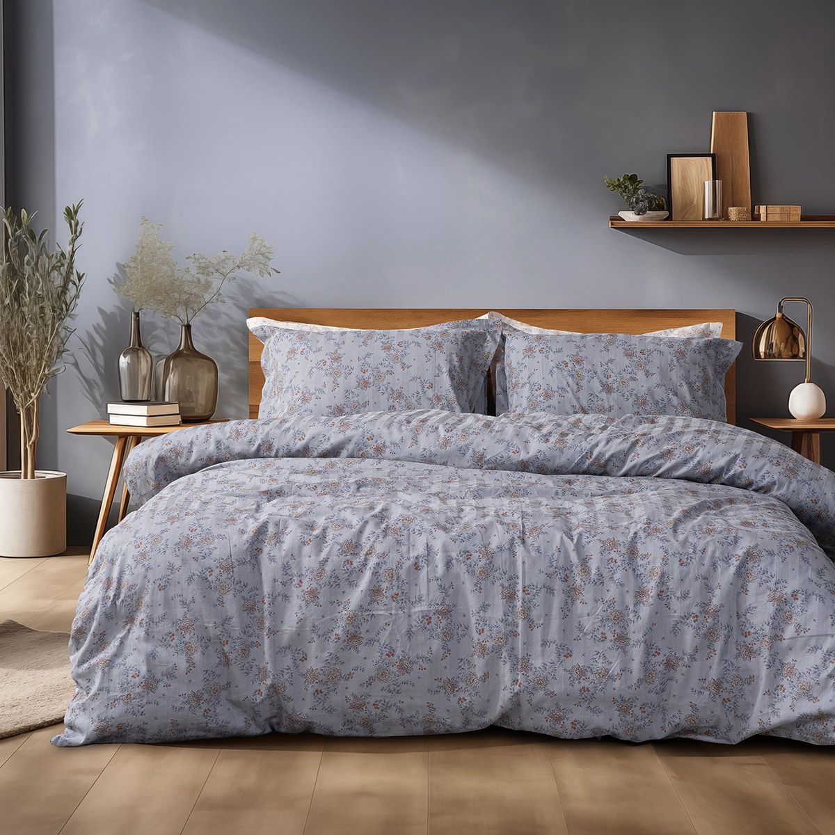 12212 Beauty Home Σετ πάπλωμα υπέρδιπλο Art 12212 Jasmine 100% Βαμβακοσατέν 300tc 220x240 Γκρι - Image 1