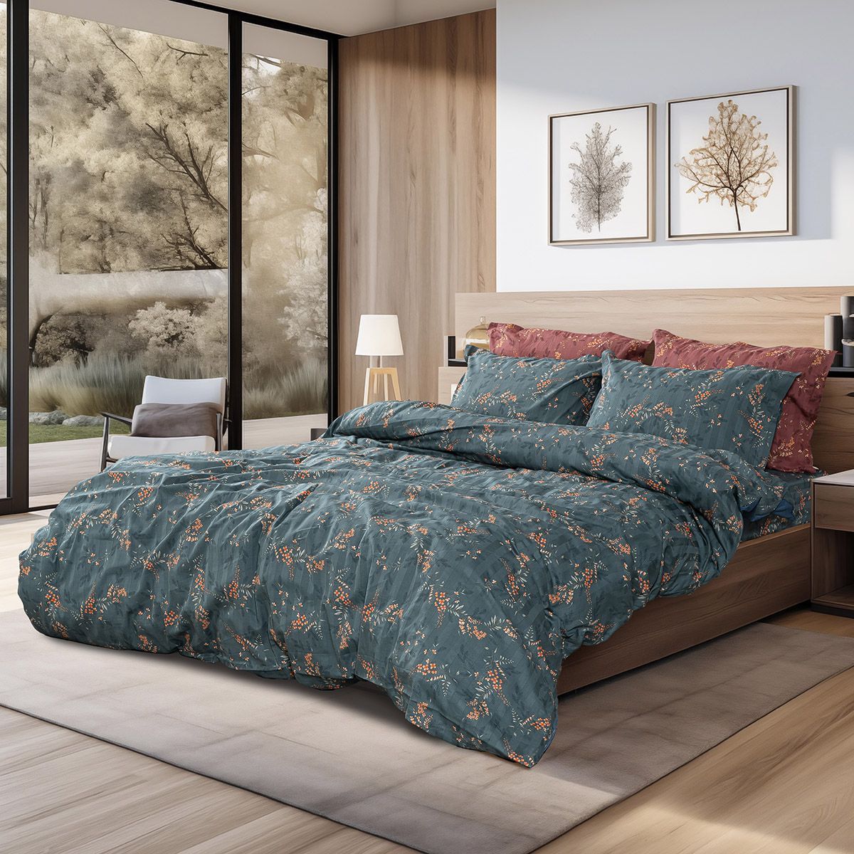 12217 Beauty Home Σετ παπλωματοθήκη υπέρδιπλη Art 12217 Gemini 100% Βαμβακοσατέν 300tc 230x250 Κυπαρισσί - Image 1