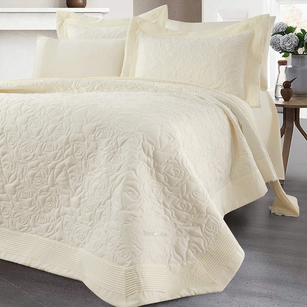 12500_ecru Beauty Home Σετ κουβερλί υπέρδιπλο Rose Art 12500 230x250 Εκρού - Image 1