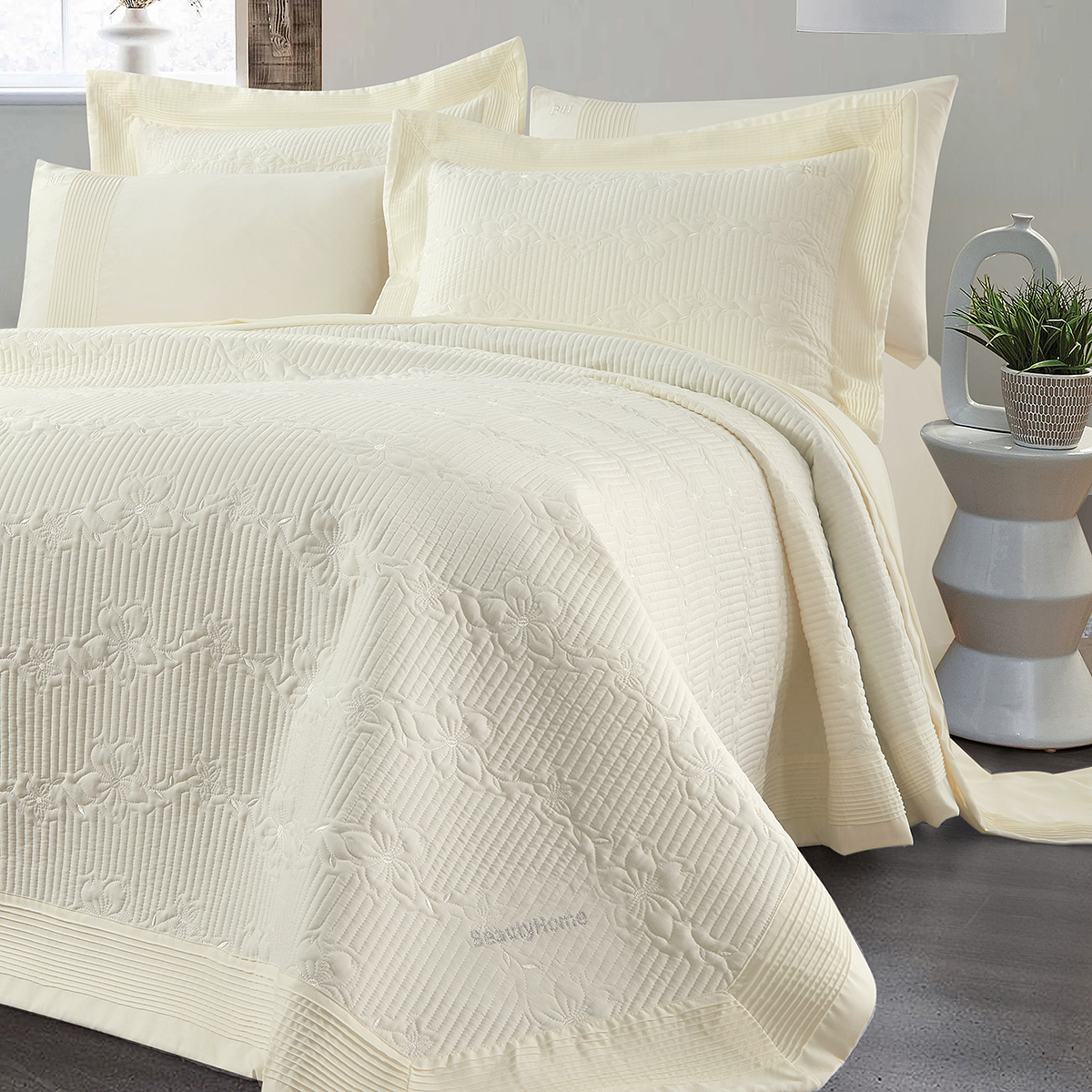 12505_ecru Beauty Home Σετ κουβερλί υπέρδιπλο Emelia Art 12505 230x250 Εκρού - Image 1