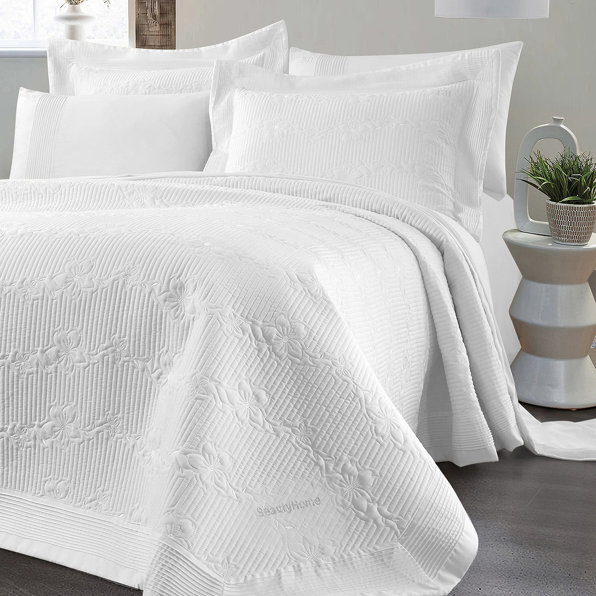 12505_white Beauty Home Σετ κουβερλί υπέρδιπλο Emelia Art 12505 230x250 Λευκό - Image 1