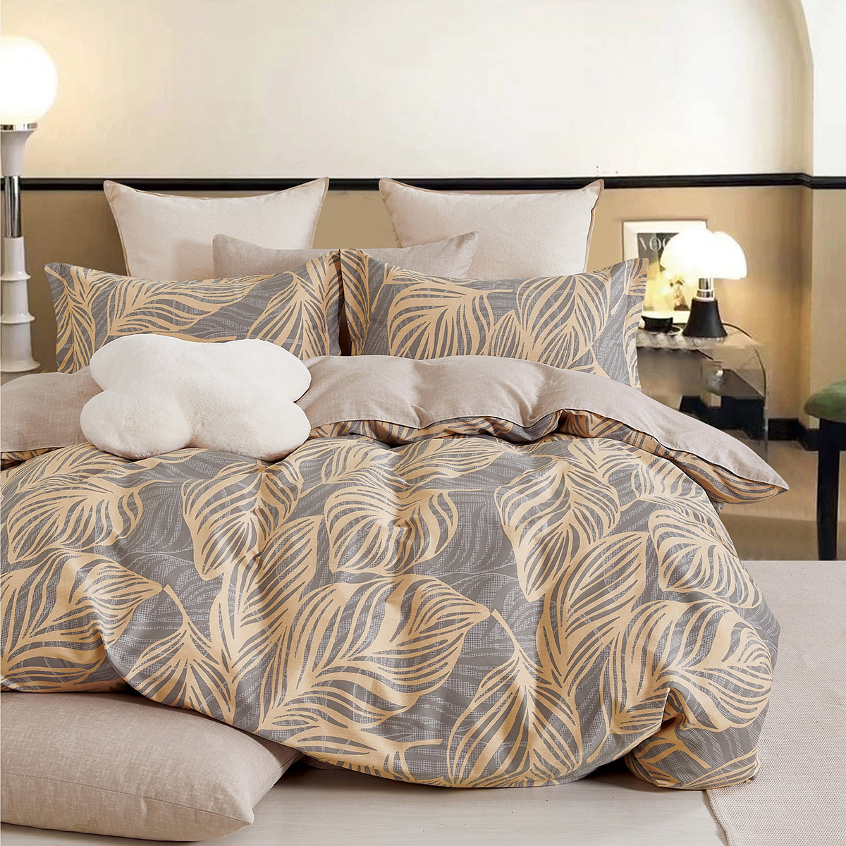 12607 Beauty Home Σετ σεντόνια υπέρδιπλα με λάστιχο Art 12607 Andre 165x200+30 Γκρι,Κίτρινο - Image 1