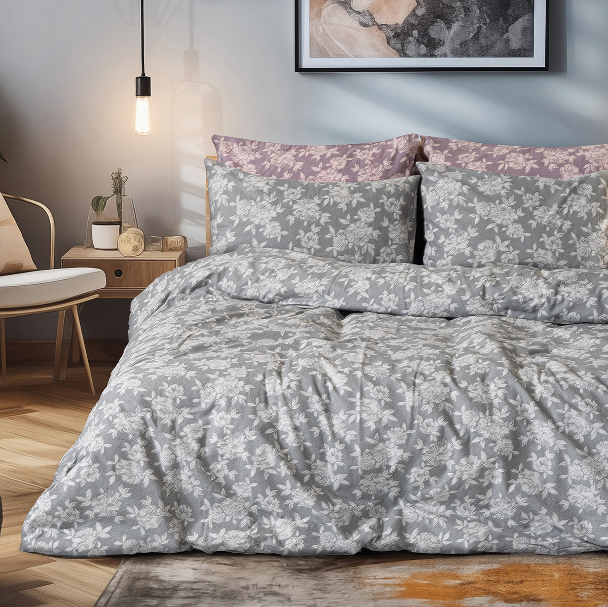 12634 Beauty Home Σετ σεντόνια φανελένια υπέρδιπλα Merlot Art 12634 240x260 Γκρι - Image 1