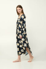 Φλοραλ Νυχτικό Viscose με Πιέτα