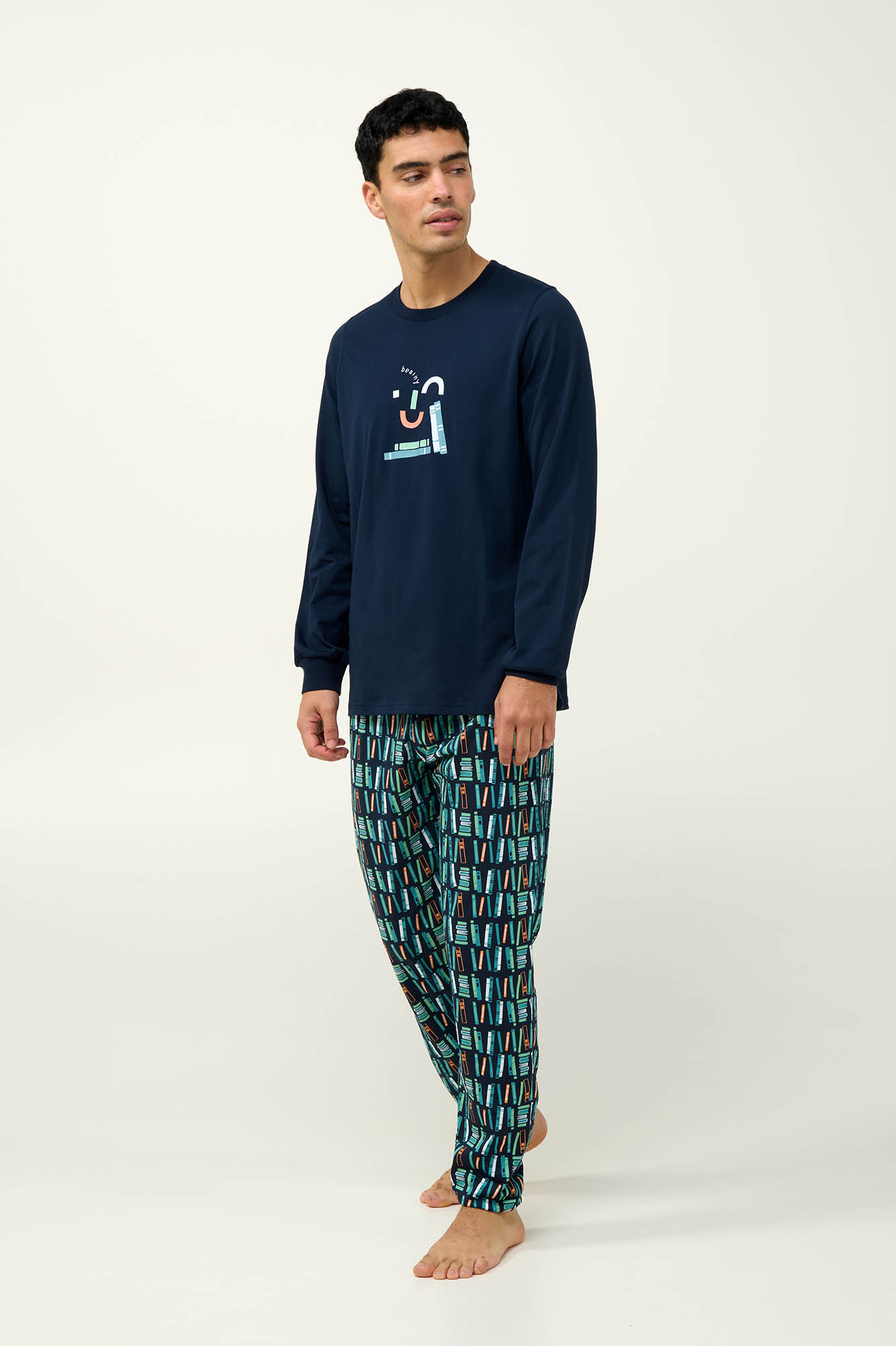 1_0292066047 Ανδρική Βαμβακερή Πυτζάμα με Μανσέτες - Image 1