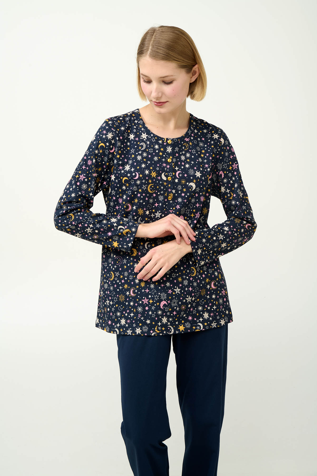 1_0390173177 Βαμβακερή Γυναικεία Πυτζάμα με Μανσέτες - Image 1