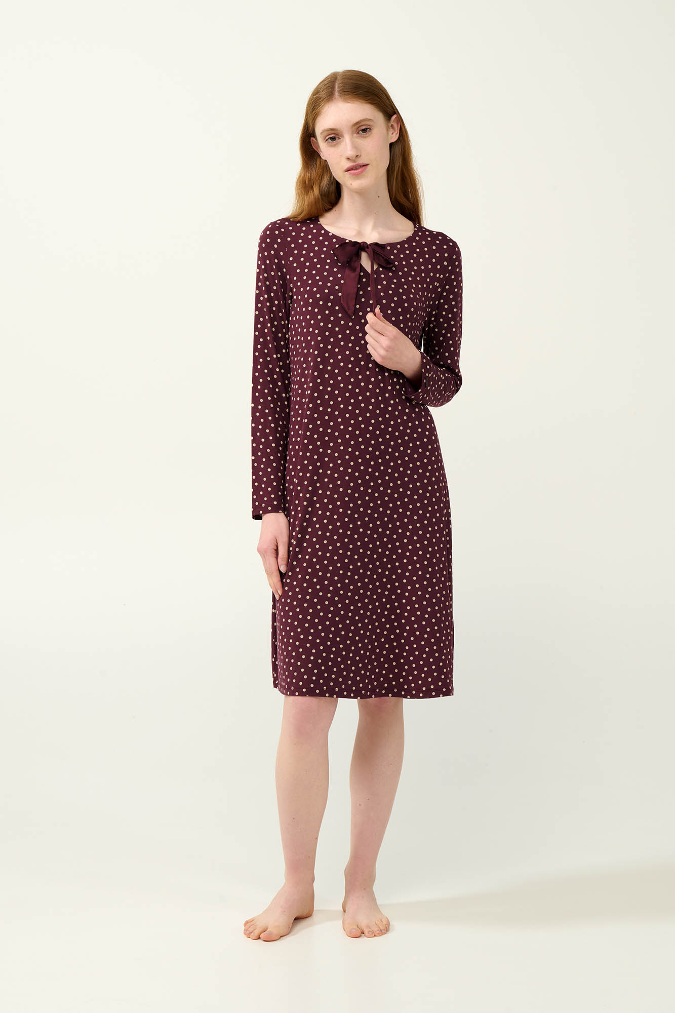 1_0392051892 Χειμερινό Micromodal Πουά Νυχτικό - Image 1