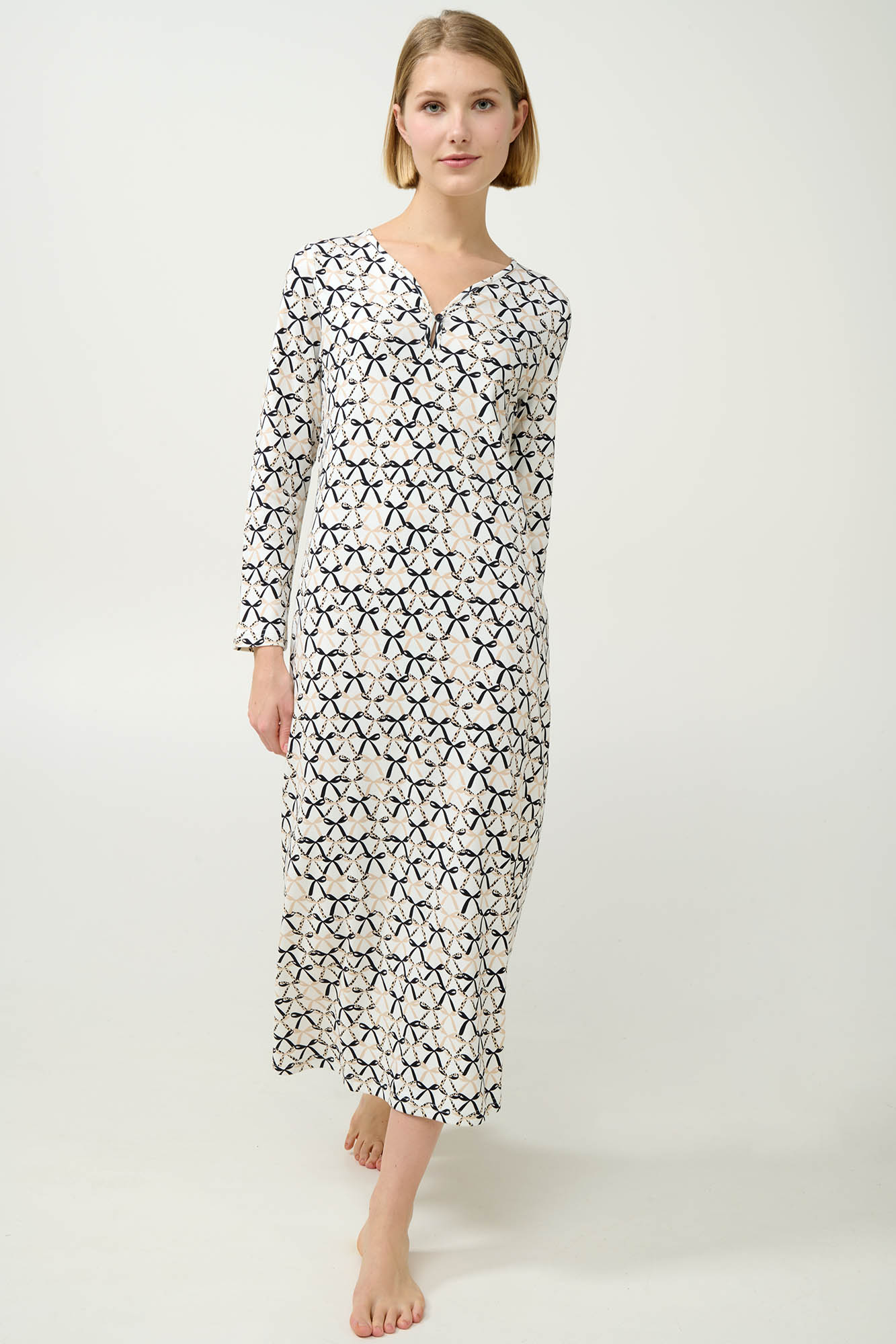 1_0468007983 Μακρύ Βαμβακερό Νυχτικό με Φιόγκους - Image 1