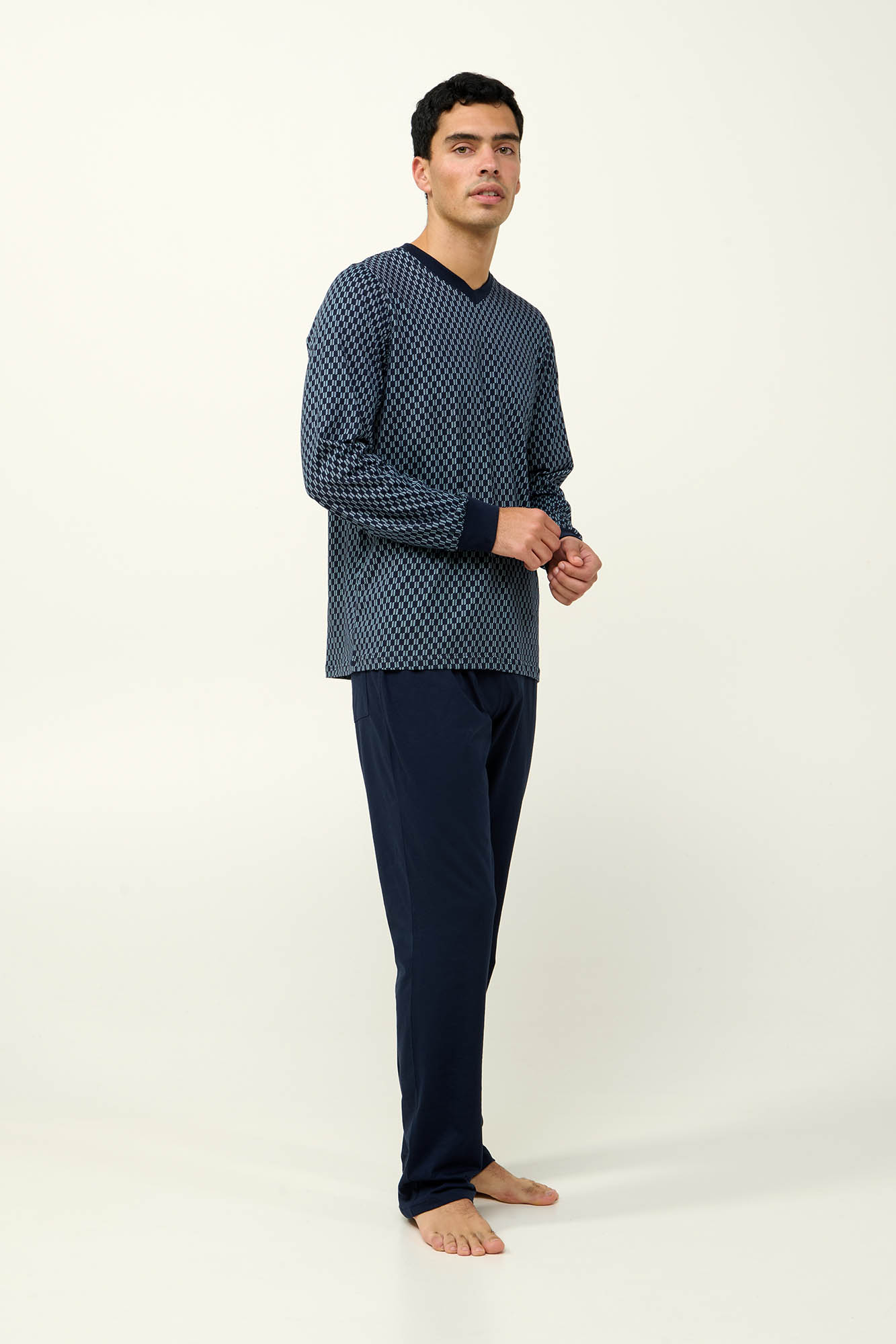1_0883958277 Ανδρική Βαμβακερή Πυτζάμα με V Λαιμόκοψη - Image 1