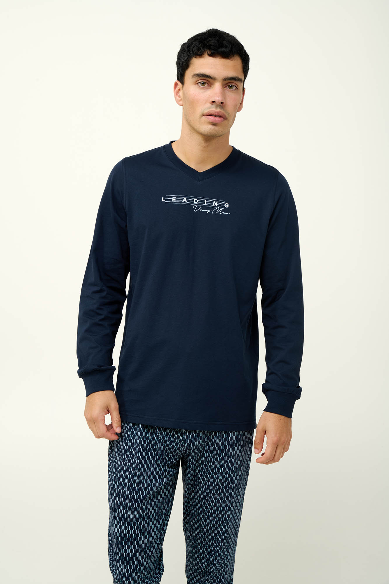 1_0894385097 Ανδρική Βαμβακερή Πυτζάμα με Μανσέτες - Image 1