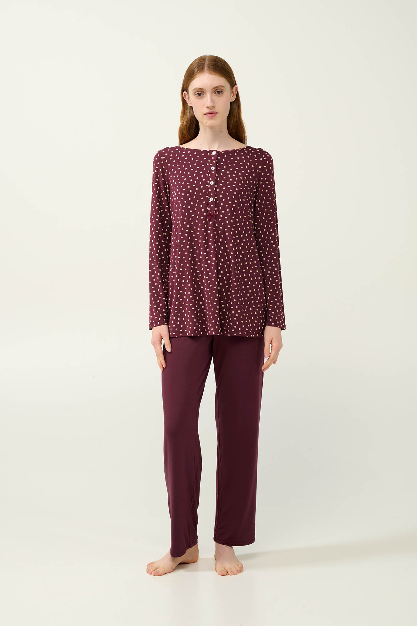 1_0998386496 Γυναικεία Πουά Πυτζάμα Micromodal με Πατιλέτα - Image 1