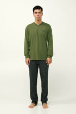 Ανδρική Βαμβακερή Πυτζάμα με V Λαιμόκοψη - Image 2