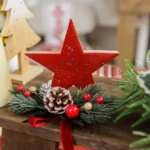 Beauty Home Αστέρι ξύλινο κόκκινο λούστρο με ασημί γκλίτερ 10.5 x 10.5 x 1.5 cm - Image 2