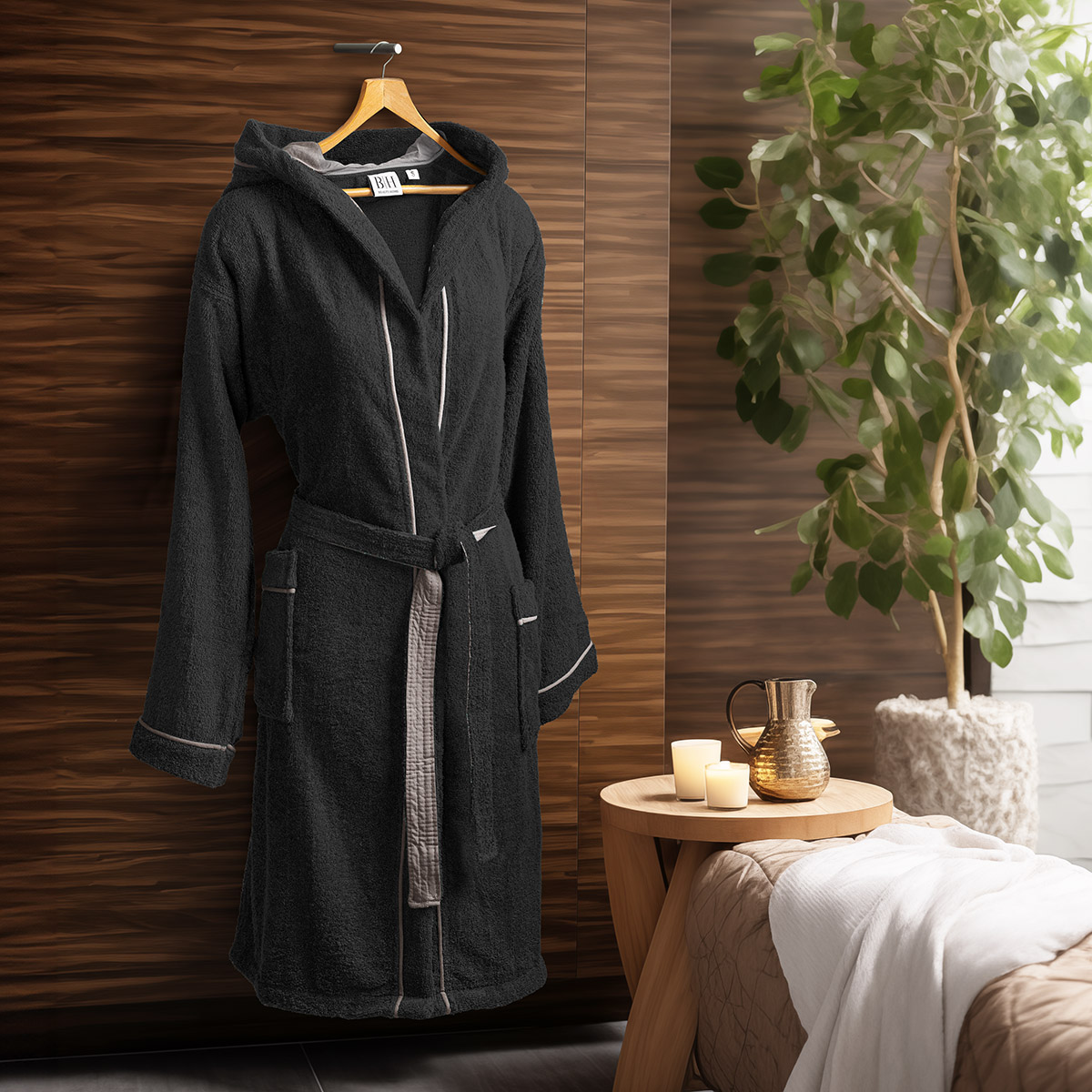 3424 Beauty Home Μπουρνούζι με κουκούλα Art 3424 Μαύρο - Image 1