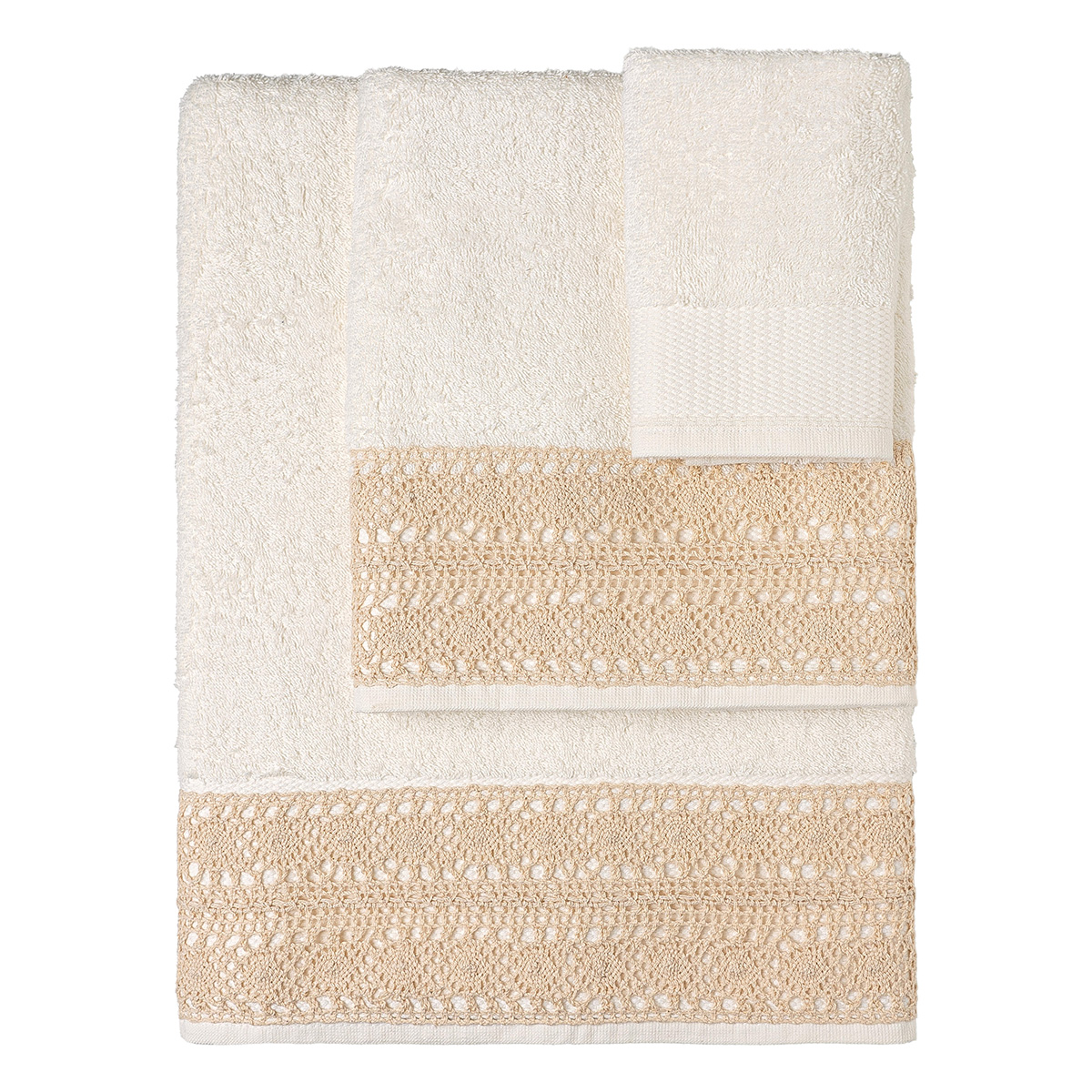 3440 Beauty Home Σετ πετσέτες 3τμχ με δαντέλα Art 3440 (30x50+50x90+70x140) Εκρού - Image 1