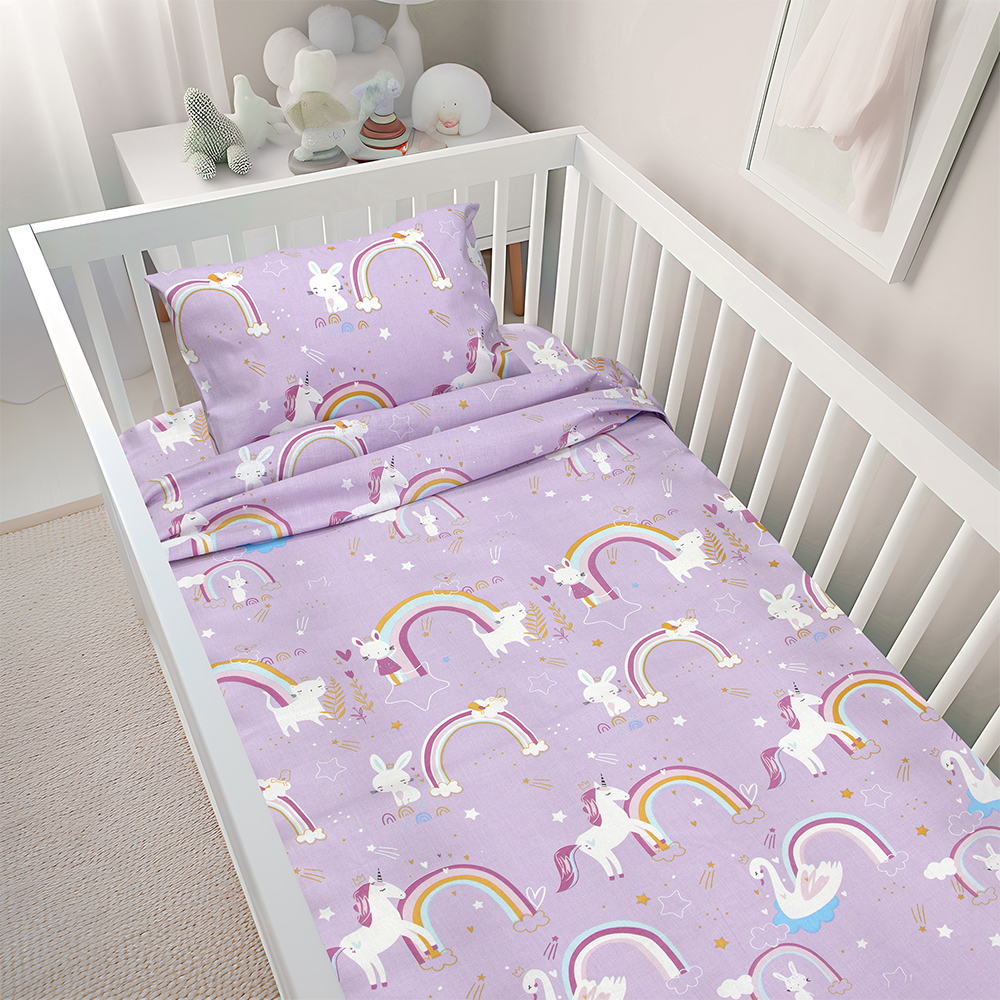 4500001159 LINO BEBE ΣΕΤ ΣΕΝΤΟΝΙΑ RAINBOW GALLOP LILAC 120X180 - Image 1