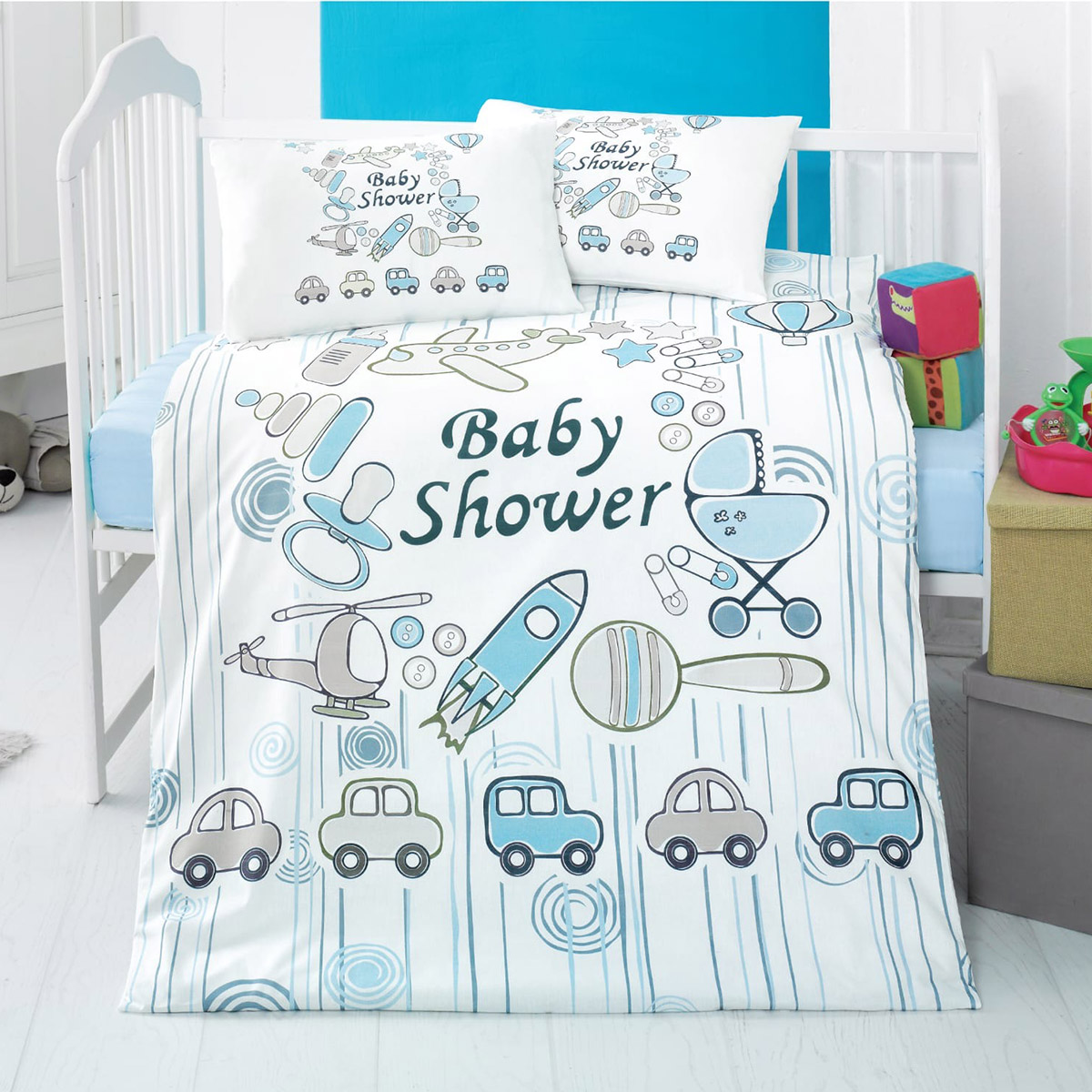 5607 Beauty Home Σετ σεντόνια βρεφικά Art 5607 100x150 Γαλάζιο - Image 1